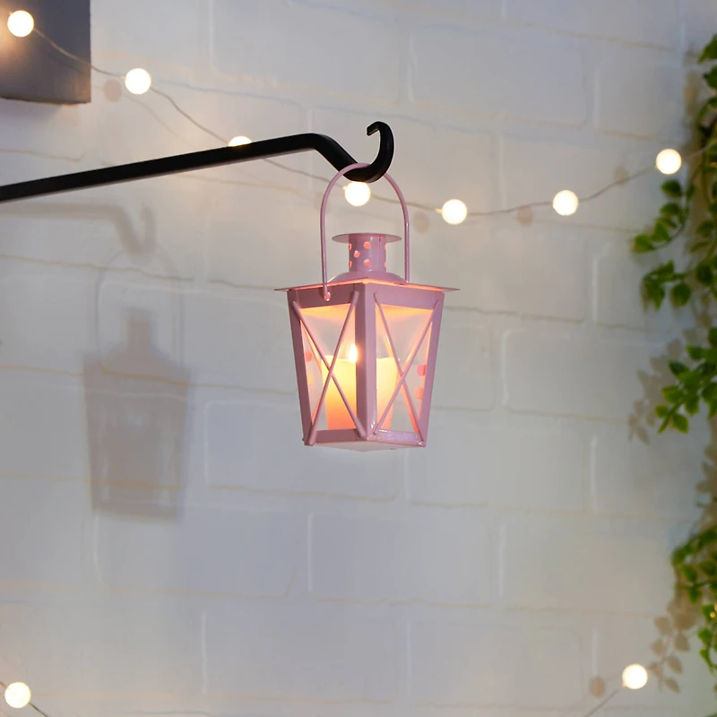9" Pink Iron Railroad Hanging Lantern Set
