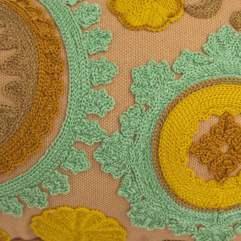 Hello Honey® 24" Taupe, Green & Mint Round Floral Cotton & Sherpa Pet Bed