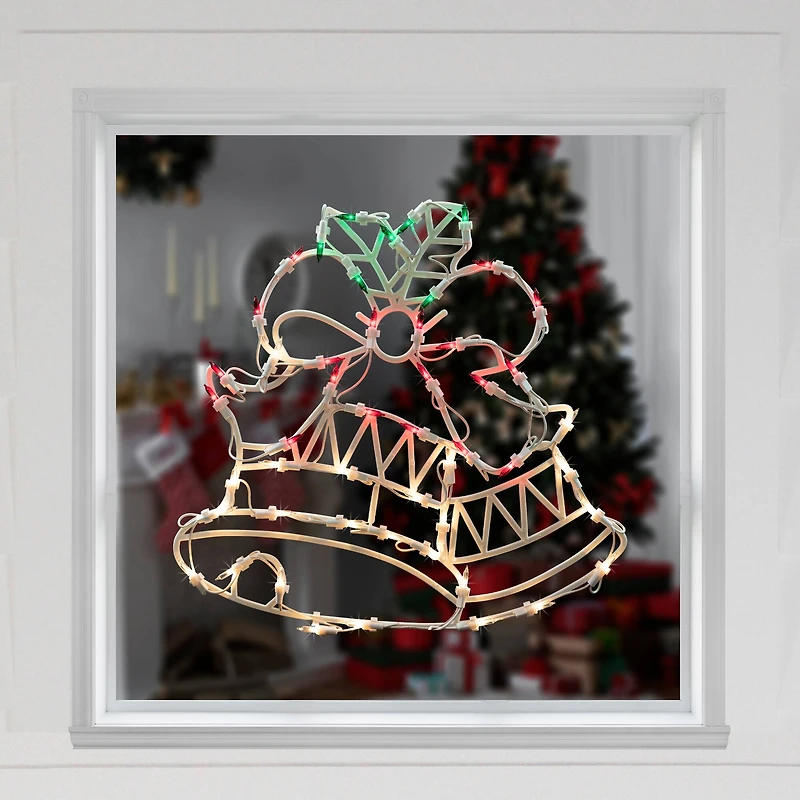 15" Lighted Bells with Bow Christmas Window Silhouette Decoration