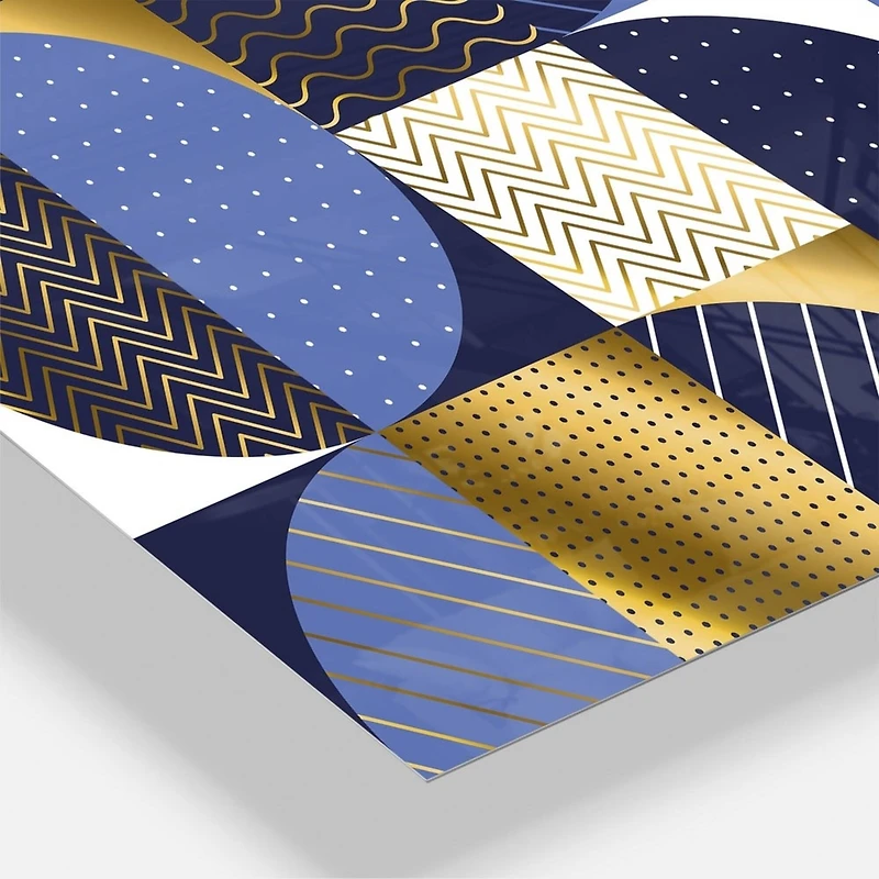 Designart Retro Luxury Waves in Gold & Blue IV Mid-Century Modern Multipanel Wall Clock