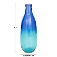 Blue Recycled Glass Handmade Spanish Vase with Ombre Effect 6" x 6" x 16"