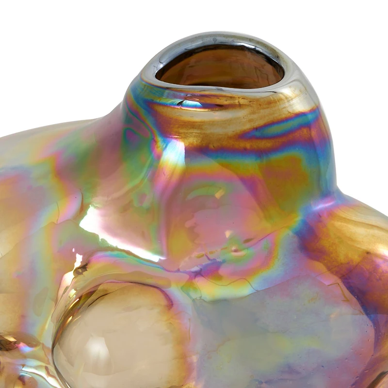 8" Iridescent Brown Abstract Handmade Bubble Glass Vase