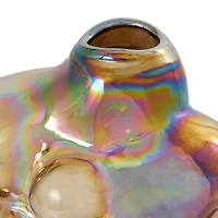 8" Iridescent Brown Abstract Handmade Bubble Glass Vase