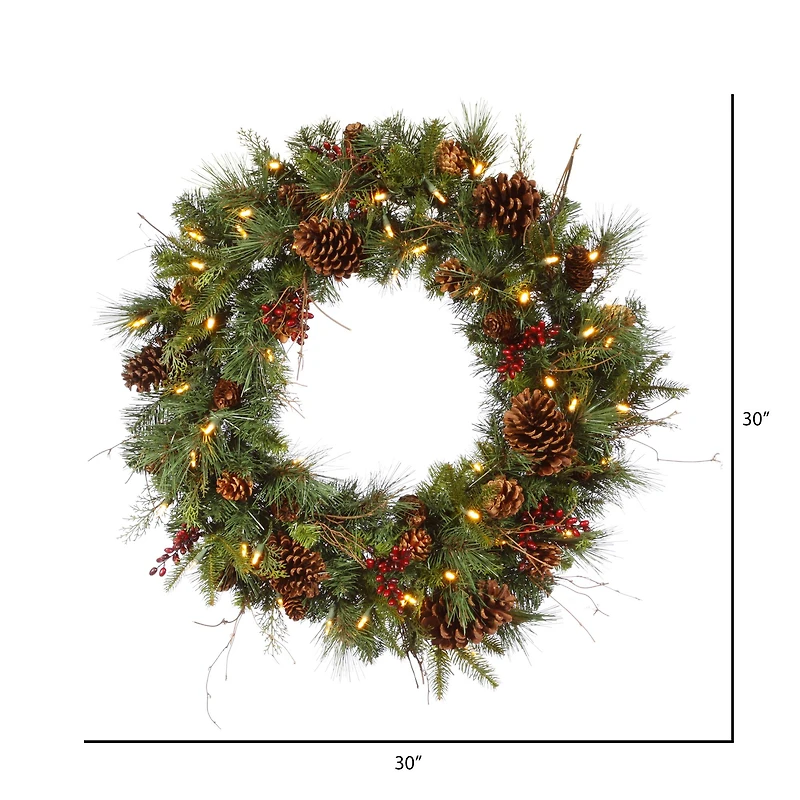 30" Warm White LED Lights Cibola Mixed Berry Artificial Christmas Wreath