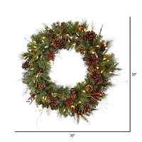 30" Warm White LED Lights Cibola Mixed Berry Artificial Christmas Wreath
