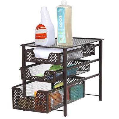 NEX™ 17" Brown Stackable 3-Tier Sliding Basket Cabinet Organizer