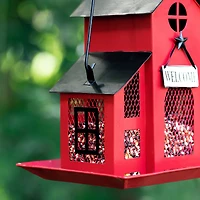 Glitzhome® 12" Red Metal Barn Hanging Bird Feeder