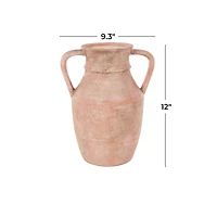12" Pink Antique-Style Ceramic Vase with Handles
