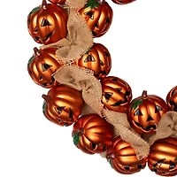 20'' Unlit Jack-O-Lantern and Burlap Ribbon Halloween Wreath