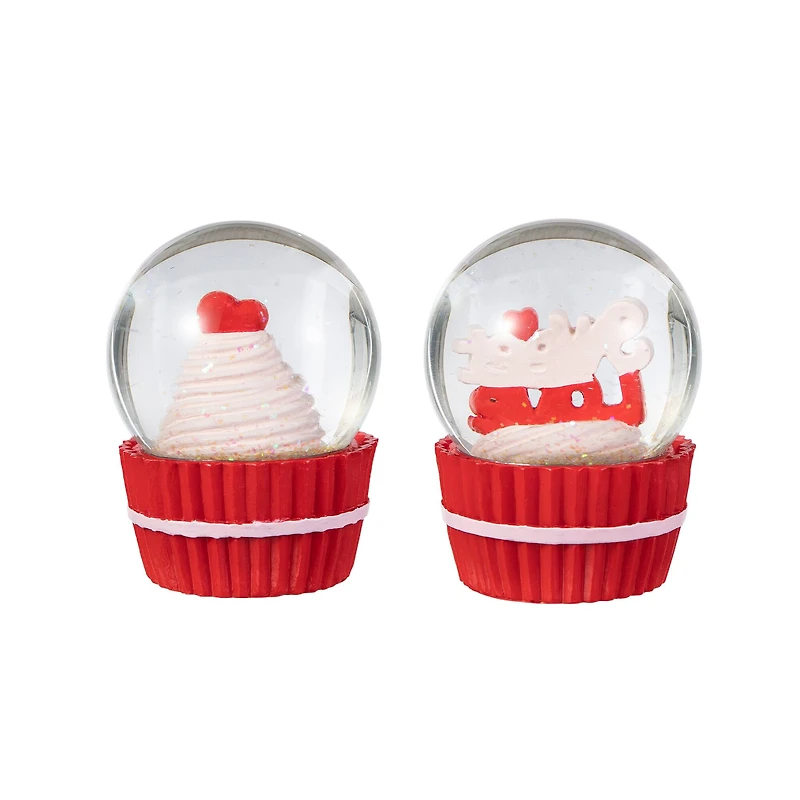 Glitzhome® 3.25" Valentine's Cupcake Waterglobes Set