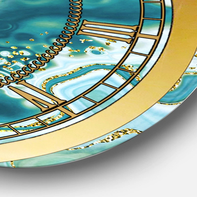Designart 'Ocean Blue Golden Marble Modern Wall Clock