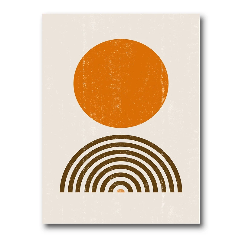 Designart - Abstract Minimal Orange Sun and Rainbow I