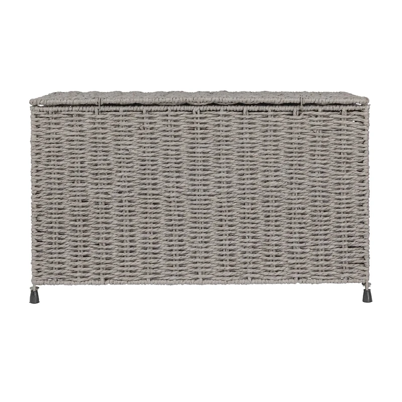 Gray Woven Paper Rope Storage Chest with Hinged Lid & Integrated Handles