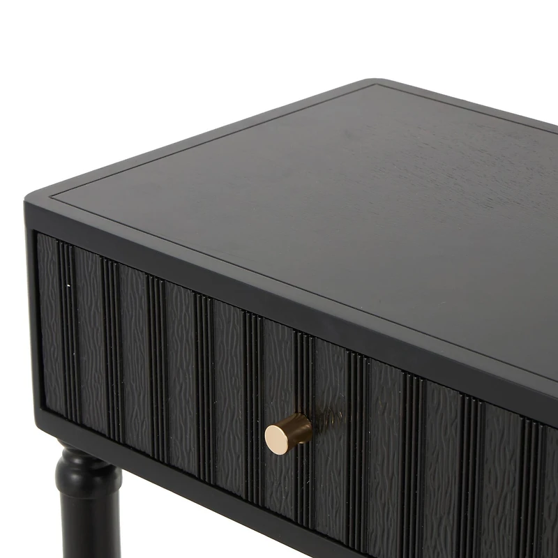 35.5" Black Wood Handmade 2-Drawer Console Table with Gold Handles