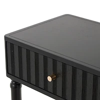 35.5" Black Wood Handmade 2-Drawer Console Table with Gold Handles