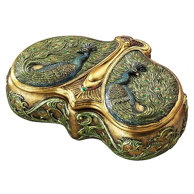 Design Toscano 4" Art Nouveau Twin Peacock Jewel Box