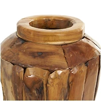 Brown Teak Wood Handmade Tall Floor Vase with Mosaic Live Edge