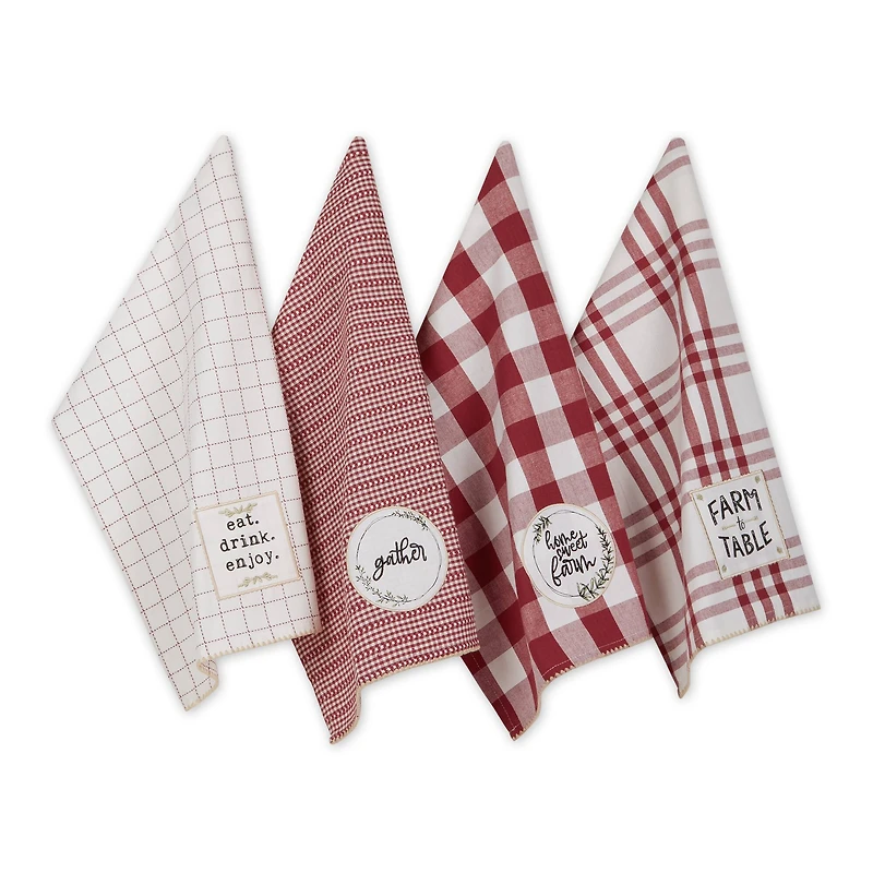 Barn Red Farm To Table Embellished Dishtowel (Set of 4)