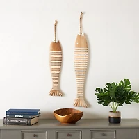 Brown Wood Striped Fish Hanging Wall Décor Set