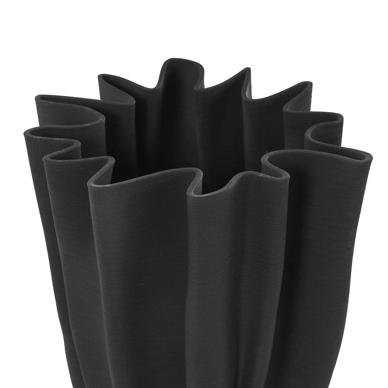 Black Abstract Fluted Ceramic Tulip Vase