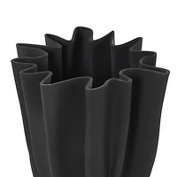 Black Abstract Fluted Ceramic Tulip Vase