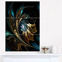 Designart - Brown Blue Fractal Flower in Black