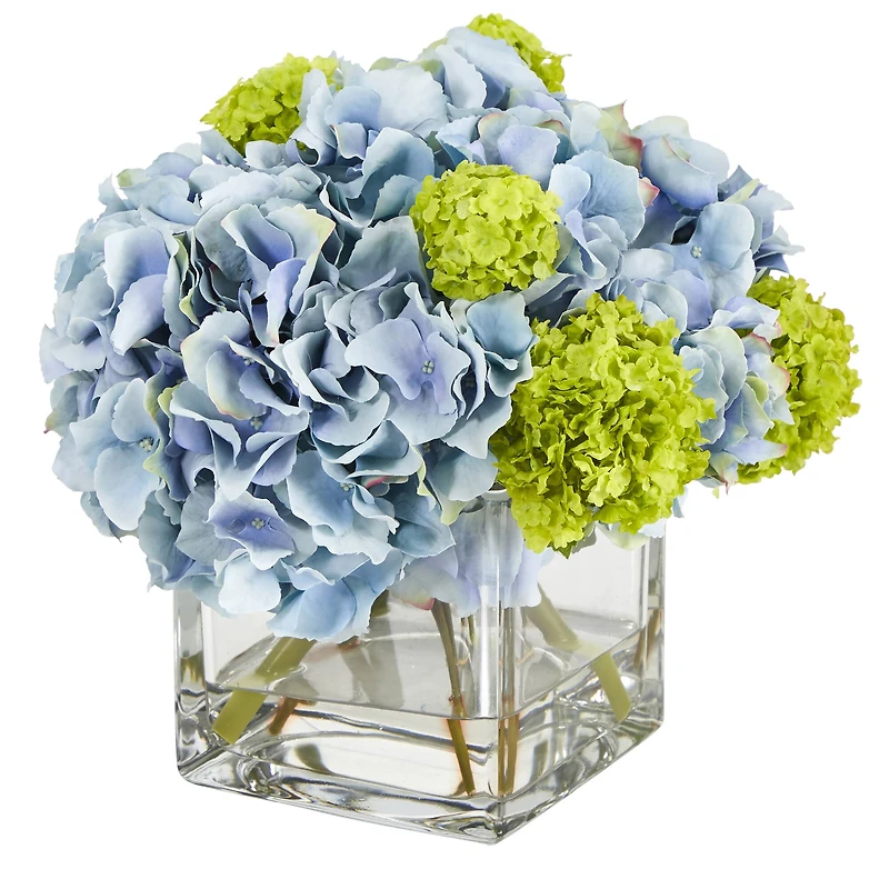 10" Hydrangea Artificial Arrangement in Glass Vase