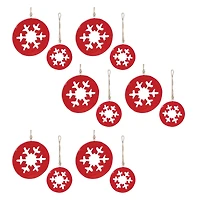 Red Wood Snowflake Cut-Out Ornaments Set