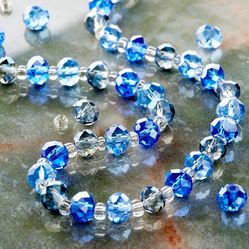 Blue Mix Faceted Glass Rondelle Beads, 8mm by Bead Landing™