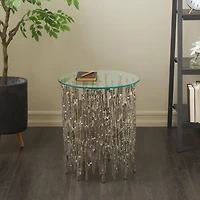 21" Silver Aluminum Accent Table with Glass Tabletop