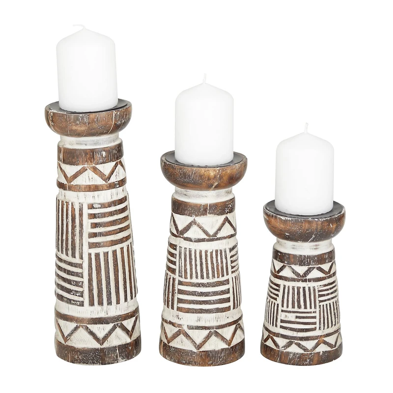 Brown Eclectic Candle Holder Set