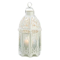 12" White Lattice Moroccan Style Candle Lantern