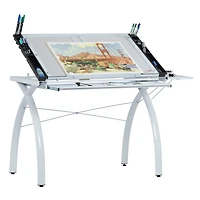 Studio Designs Futura Glass Top Craft Station with Folding Shelf in White