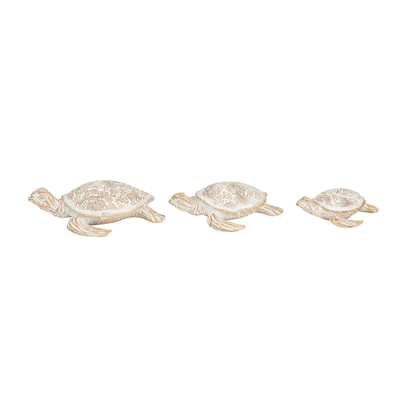 Set of 3 Beige Polystone Coastal Sculptures, 2" x 8" x 6"