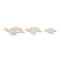 Set of 3 Beige Polystone Coastal Sculptures, 2" x 8" x 6"