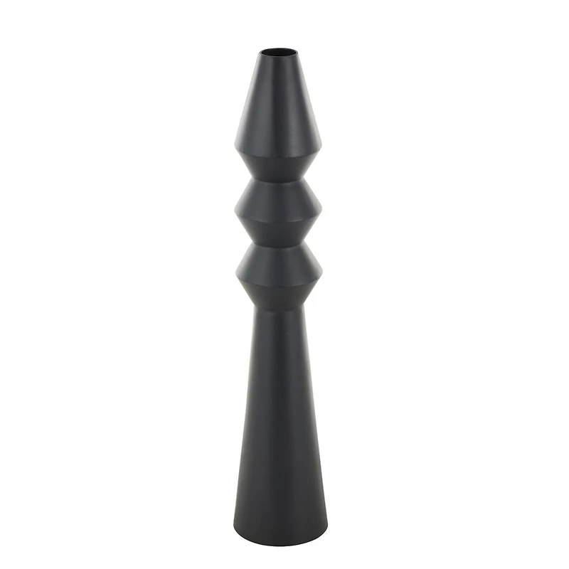 32.5" Black Metal Art Deco Fluted Decorative Vase