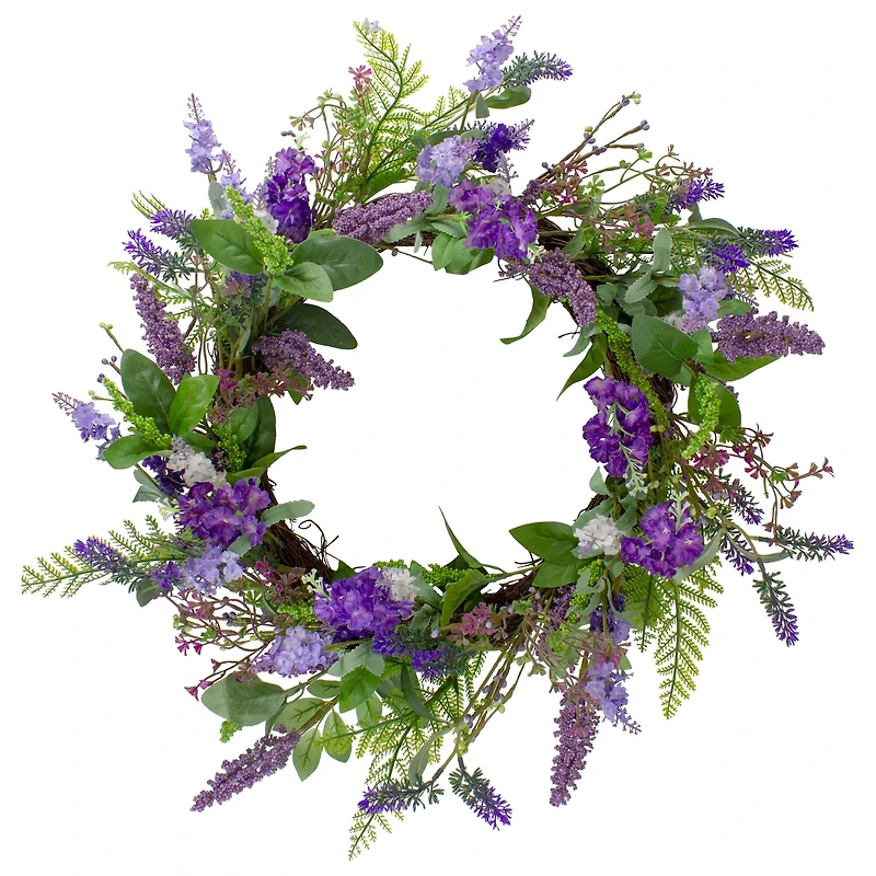 20" Purple Lavender & Spring Foliage Artificial Wreath