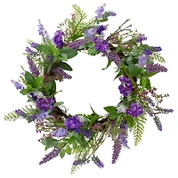 20" Purple Lavender & Spring Foliage Artificial Wreath