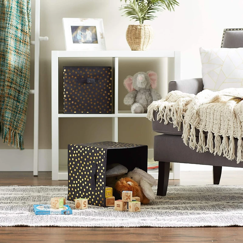 DII® 11" Black & Gold Dots Storage Cube, 2ct.