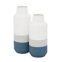Set of 2 White Metal Coastal Style Vase 16", 14"