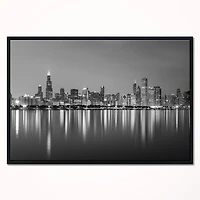 Designart - Chicago Skyline at Night Black and White
