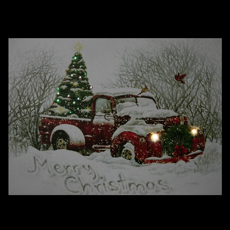 LED Lighted Truck & Tree Christmas Canvas Wall Art