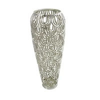 25" Silver Aluminum Metal Geometric Art Deco Inspired Arched Vase