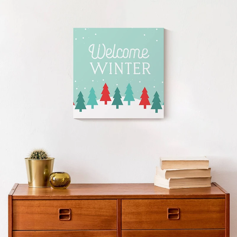 Welcome Winter Retro Forest 12x12 Canvas Wall Art