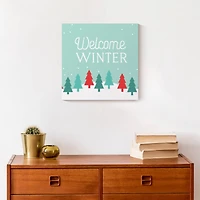 Welcome Winter Retro Forest 12x12 Canvas Wall Art