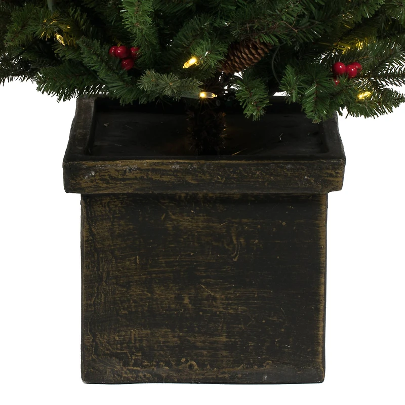 5ft. Pre-Lit Potted Mixed Berry Pine Artificial Christmas Tree, White LED Lights