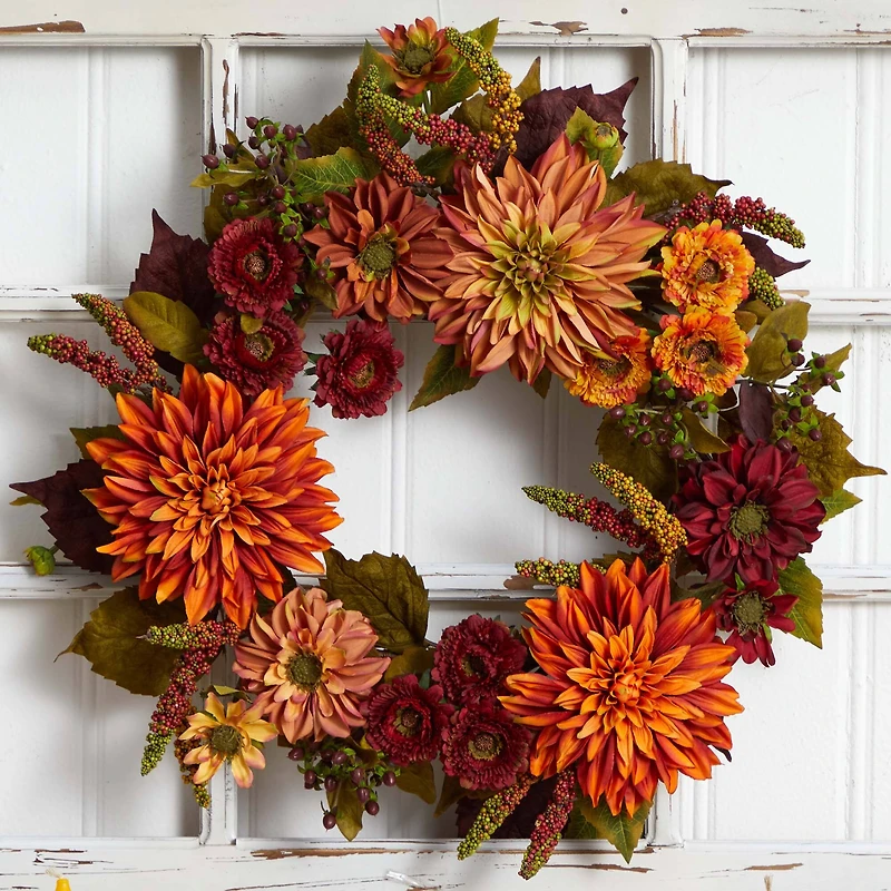 22" Fall Dahlia & Mum Wreath