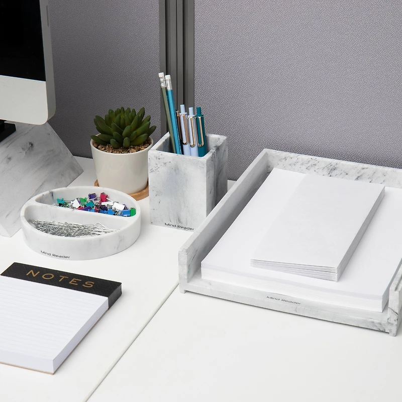 Mind Reader Marbella Collection White Pen Cup, Catch-All Dish & Paper Tray Office Set