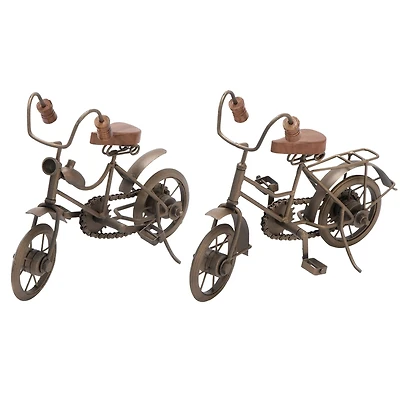 11" Bronze Metal Vintage Bicycle Sculptures, 2ct.