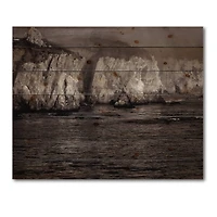 Designart - Gold Cliffs In The Fog - Modern Print on Natural Pine Wood